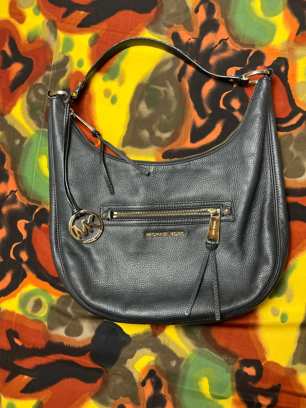 Michael Kors Rhea MANDARIN Black Leather Shoulder bag Zip Top